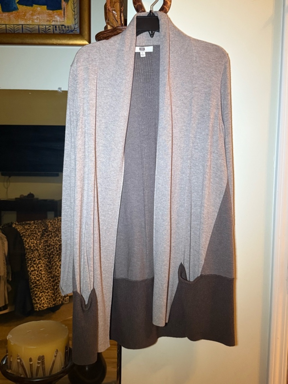 Etcetera Open-Front Two-Tone Grey Cardigan Sweater